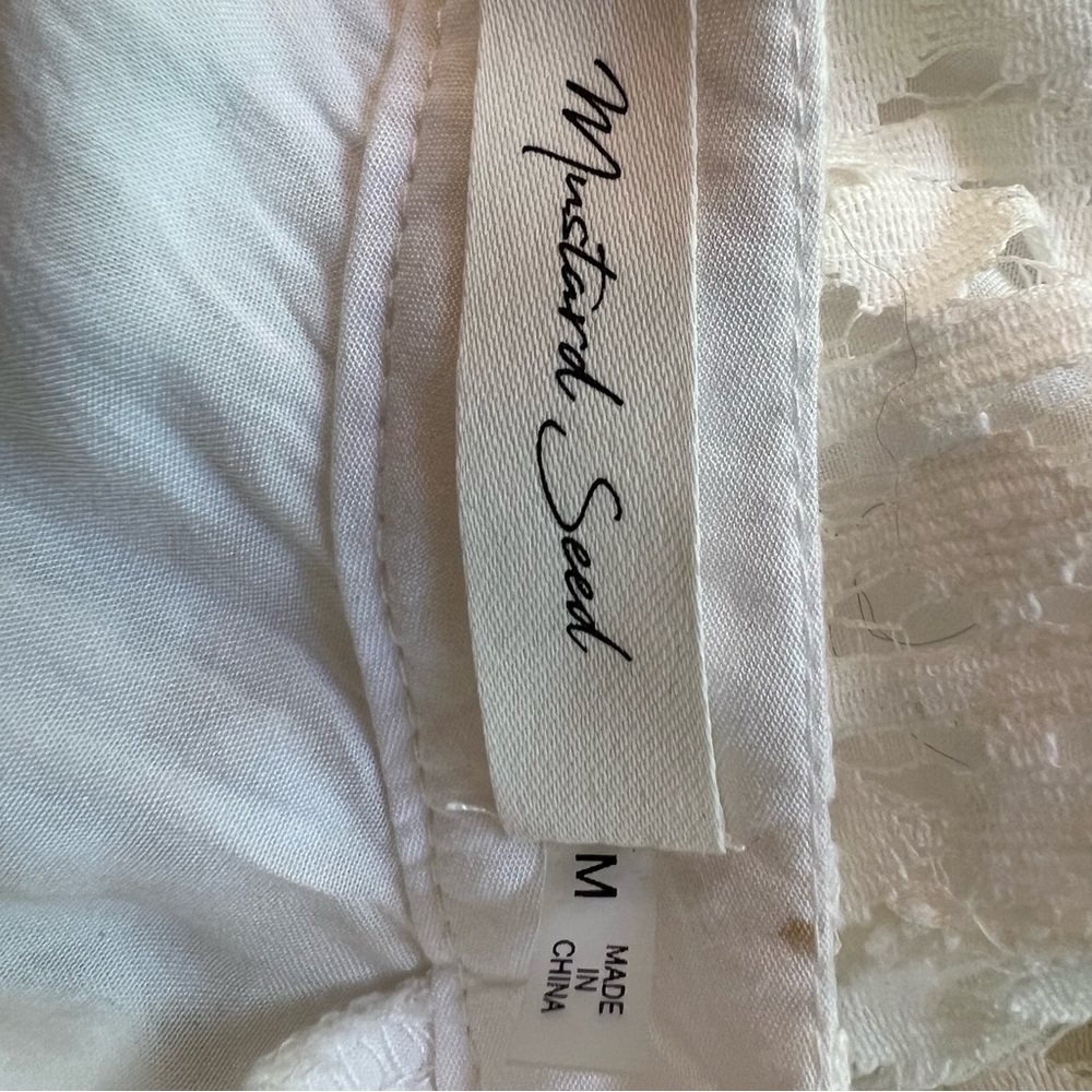 Mustard Seed Dress White Lace Tiered Hemline Shear Long Sleeves High Neck M👍 - Picture 4 of 9